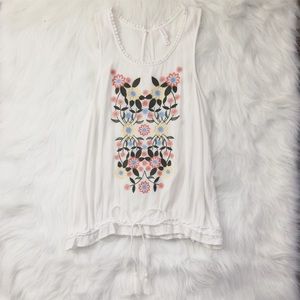 Xhilaration tank with floral embroidery & tassels